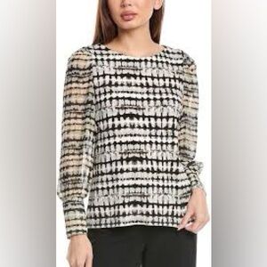 Anne Klein Black and Cream Patterned Blouse